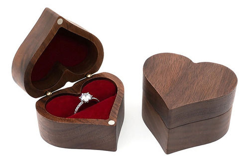 Regalo Caja Corazón De Madera Nogal Para Anillos De Boda