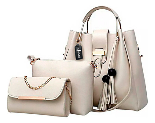 Set 3 Bolsas Bandolera Mujer Cosmetiquera Cartera Crossbody Color Blanco