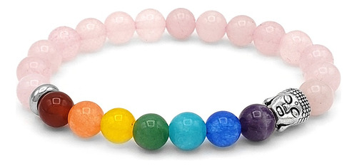 Pulsera Piedra Cuarzo Rosado 7 Chakras Buda 8mm Iconic Store