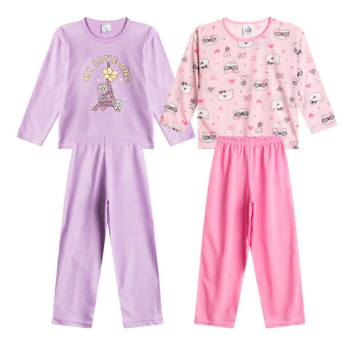 Kit 2 Pijamas Infantil Moletinho Inverno Manga Longa Criança