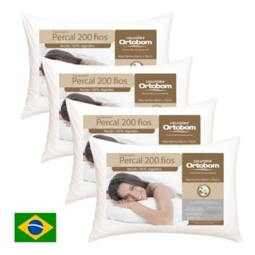 Kit Travesseiro 04 Peças Percal Com 200 Fios - Ortobom