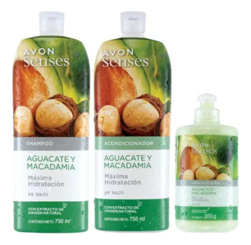 Set X 3 Avon Naturals Aguacate Shampoo Acondicionador Crema 