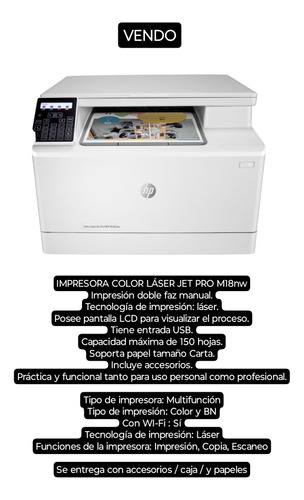 Impresora Hp Color Láser Jet Pro M18nw