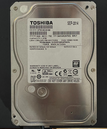 Disco Rígido Toshiba 1tb 7200 Rpm, 3.5 Sata3 6gbps 32mb