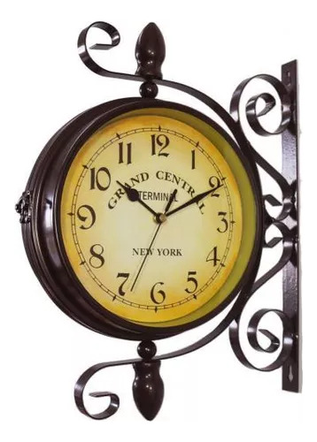 Reloj De Pared Vintage De Doble Cara Railway Station Dec