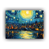 60x40cm Cuadro Noche Estrellada Con Luces Brillantes Flores