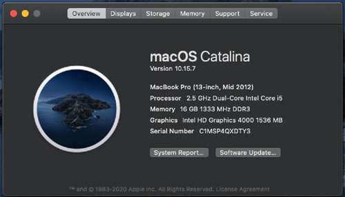 Macbook Pro Mid 2012/core I5/16gb Ram/500gb Hdd