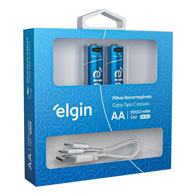 Pilha Recarregável Aa Elgin Usb-c 1.200mah 2 Unid E Cabo | MercadoLivre