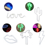 Luz Lampara  Neon Led Colores Palmera Rayo Cactus Beso Love