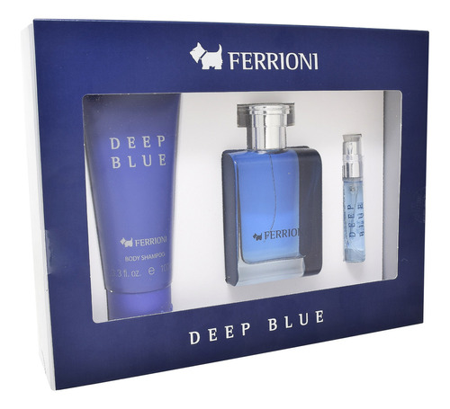 Set Ferrioni Deep Blue 3pz 100ml Edt Spray Body