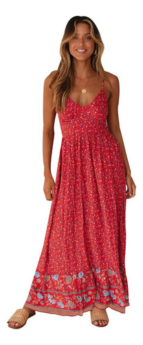 Vestido Floral Con Cuello En V De Estilo Bohemio