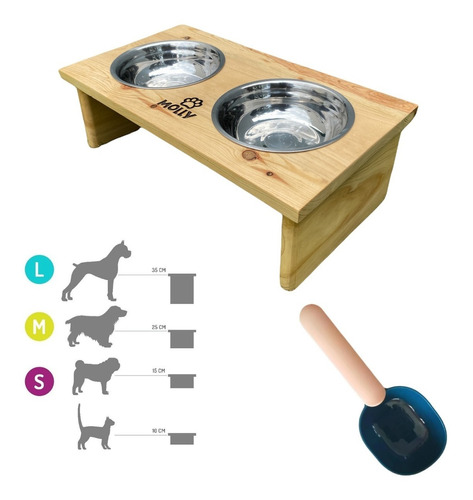 Comedor Comedero Alto Perros Madera Cuchara Medidora Talla M