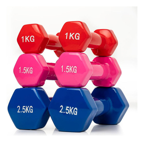 Kit Mancuernas 10kg Hexagonales Neopreno, Set Pesas Completo