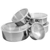 Conjunto De Tigelas Vasilha Pote Inox Kit 5 Peças Com Tampa