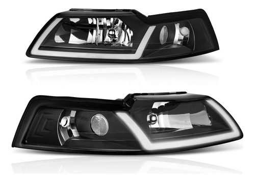 Par Faros Principales Ford Mustang 99-04 Oscuro Drl Tira Led