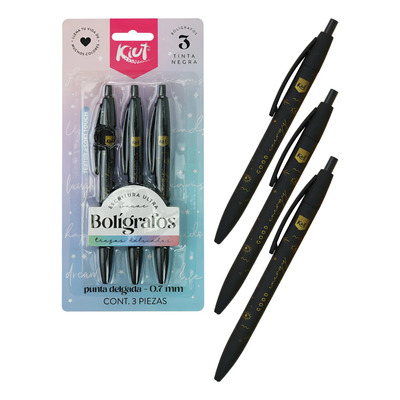 Pack De 3 Bolígrafos Plumas Retráctil Negro Kiut 0.7mm | Meses sin interés