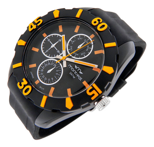 Reloj Montreal Hombre Ml1190 Malla Silicona Aro Giratorio