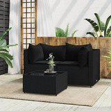 Set De Terraza 3 Piezas Con Cojines Rattan Negro