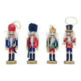 Pack X4 Cascanueces Soldado Madera Decoración Navidad 12 Cm