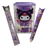 Kit Escolar De Kuromi Portalápices +pluma 10 Colores +regla