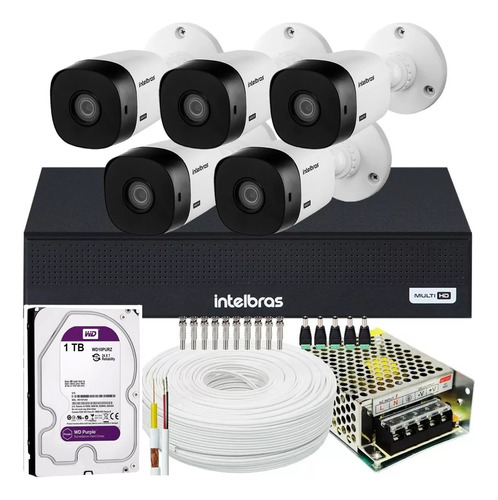 5 Cameras Intelbras 1120, Dvr 8ch 1008, Hd Purple 1 Tera