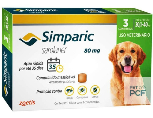 Combo Antipulga Simparic 80 Mg 20 A 40 Kg (c/ 3 Comprimidos)