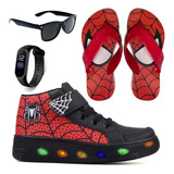 Botinha De Led Homem Aranha Meninos Infantil Chinelo Brindes