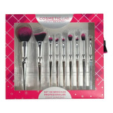 Set De Brochas Cosmetic  Plateado  9 Pzas Para Regalo