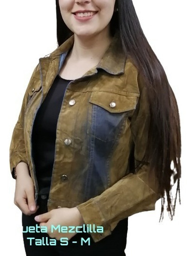 Chaqueta Mujer Gamuza/mezclilla Talla S - M 