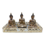 Trio De Buda Tailandês Yoga Buda Cobre Brilhante Com Bandeja