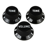 Kit 3 Knob P/ Guitarra Stratocaster Tone Volume Preto Kpt13b