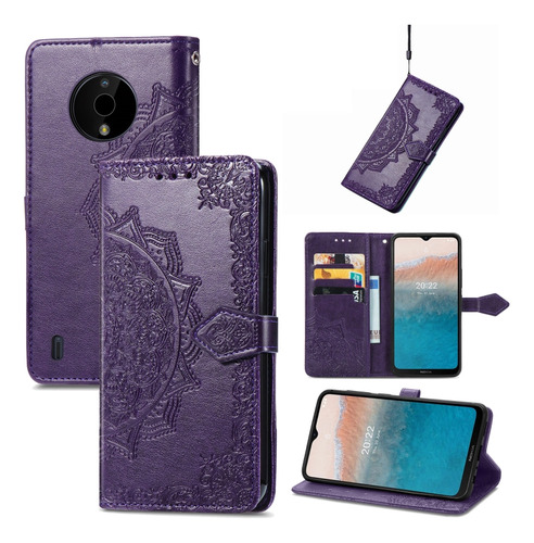 Funda De Piel Con Estampado De Mandala Morado Para Nokia C20