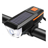 Farol Para Bike Solar E Usb Led Recarregável Com Buzina Cor Preto