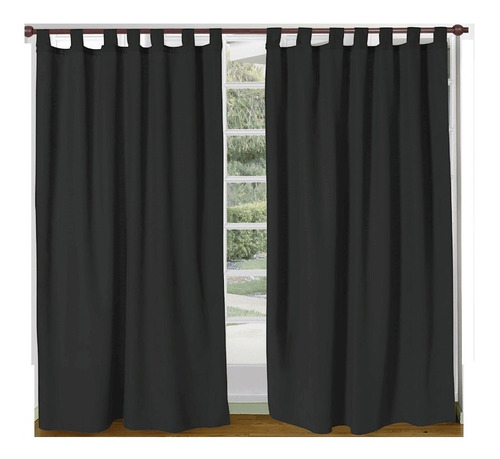 Juego Cortinas Tela Madras Negro 2 Paños 130x2mt