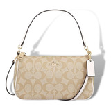 Bolsa Bandolera Coach Clutch Diseño Lisa De Canvas  Beige Con Correa De Hombro Beige Asas Color Blanco Y Herrajes Oro