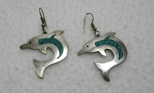 Aros Delfines Peces Plata Piedras Turquesa Joyas Firmadas