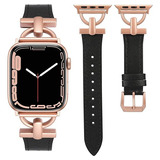 Malla De Cuero Para Apple Watch 42/44/45/49mm Negro-rosa