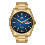 Relógio Orient Masculino Dourado A Prova D'água 50 Metros Cor Do Fundo Azul