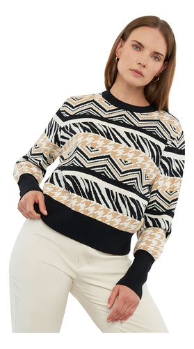 Sweater Mujer Jacquar Bloques Café Corona