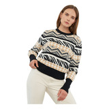 Sweater Mujer Jacquar Bloques Café Corona