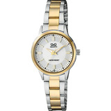 Reloj Q&q Qyq Q969j401y Casual Acero Mujer Dama + Estuche Color De La Correa Bicolor