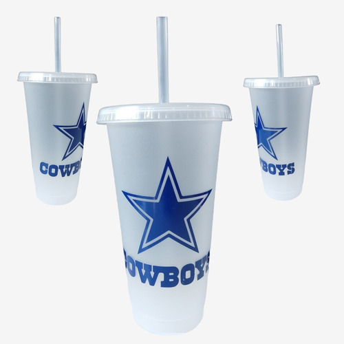 Vaso Personalizado - Dallas Cowboys Futbol Con Tapa Y Popote
