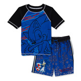 Conj Malla Protección Uv. Sonic. Bermudas Y Remera T5-6 Niño