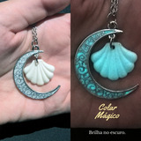 Colar Magia Do Mar, Lua E Concha/brilha No Escuro+brinde!