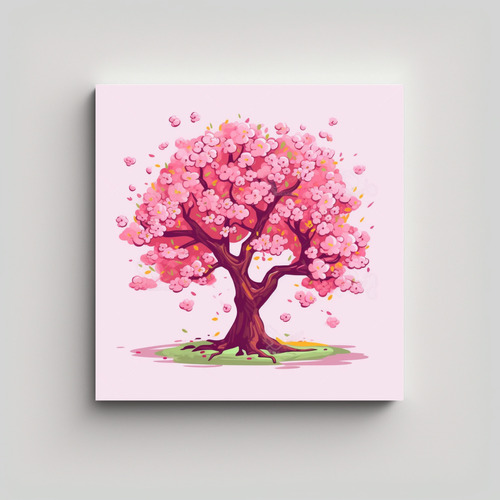 Lienzo De Árbol Sakura - Estilo Cartoon 20x20cm Flores