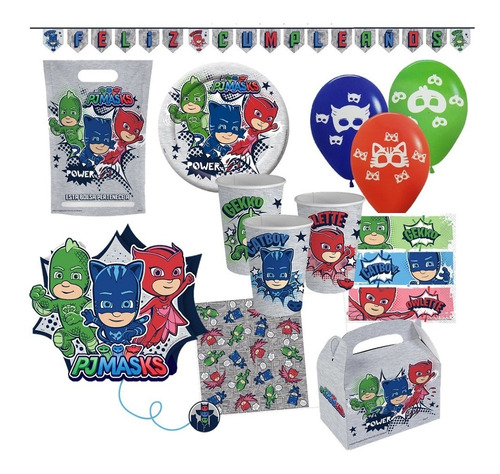 Pack Cumpleaños Pj Masks Original X 30 Cotillón Activarte