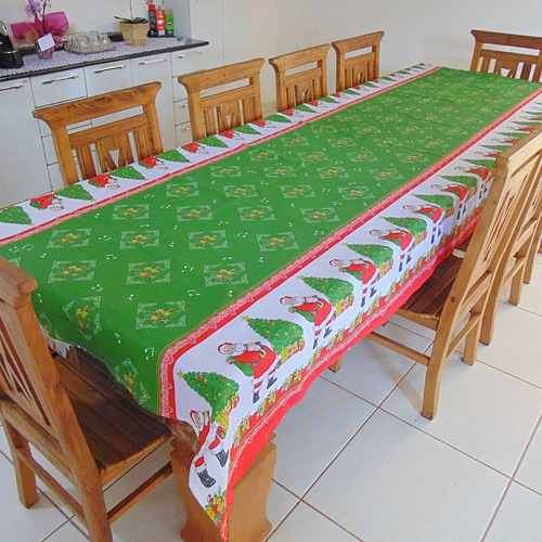 Toalha De Mesa Natal Papai Noel 10 Lugares 1,40x3,50 Tecido