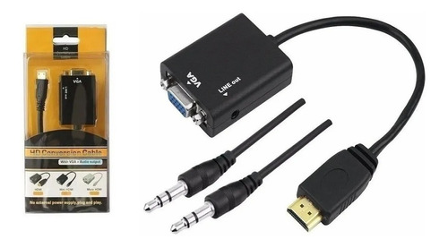 Kit 2 Hdmi P/ Vga Com Áudio P2 Conversor Adap De Vídeo