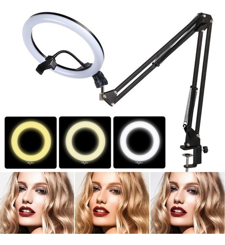 Ring Light Maquiagem Youtuber 26cm Braço Articulado Mesa