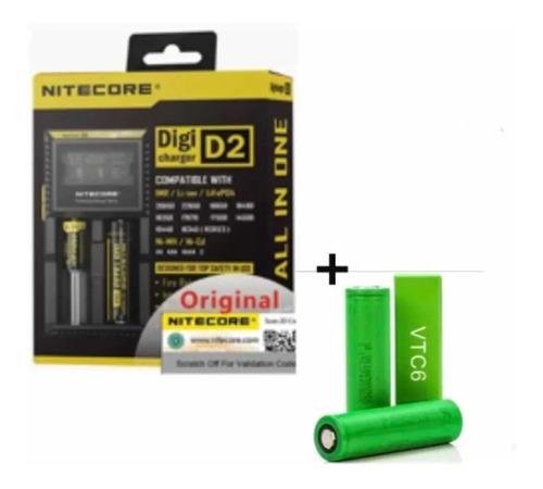 Kit 2 Bateria Sony 18650 Vtc6 + Carregador Nitecore D2 Nfe